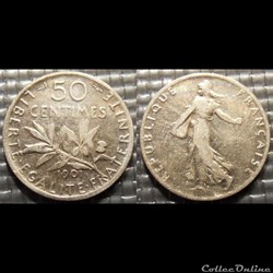 Ga 50 centimes Semeuse 1901 18mm 2.5g