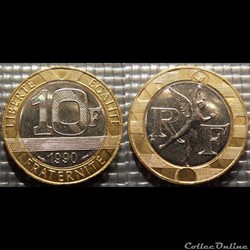 Lq 10 francs Génie de la Bastille 1990 23mm 6.5g