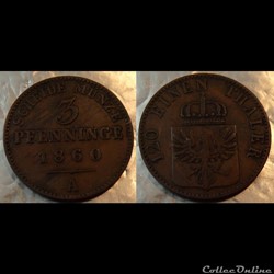 Allemagne Prusse 3 Pfenninge 1860 A