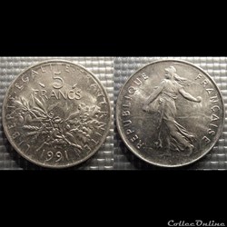 Kg 5 francs Semeuse 1991 29mm 10g