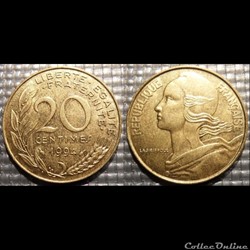 Ef 20 centimes Marianne 1994 23.5mm 4g