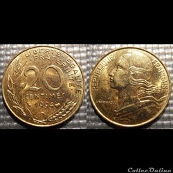 Ef 20 centimes Marianne 1994 23.5mm 4g