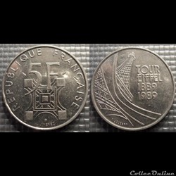 Kh 5 francs Centenaire de la tour Eiffel 1989 29mm 10g
