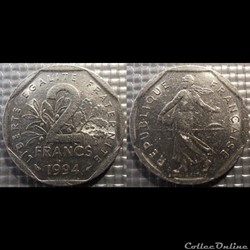 Jg 2 francs semeuse 1994 26.5mm 7.5g