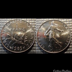 Hg 1 franc semeuse 1989 24mm 6g