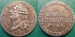 s- jeton BP Le Trésor des Rois de France n° 20 LOUIS XVI Ecu de 6 Livres 1792