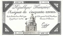 Assignat de cinquante livres filigrane Républicain Croisey