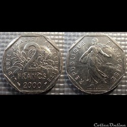 Jg 2 francs semeuse 2000 26.5mm 7.5g