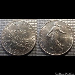 Hg 1 franc semeuse 1992 24mm 6g