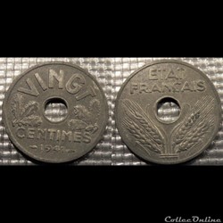 Ea Vingt centimes Etat Français 1941 24mm 3.5g