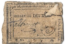 Assignat - Billet de confiance de Deux Sols par la Commune de Rennes