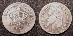 N-Napoleon III Empereur 20 centimes lauré petit modèle 1866 A