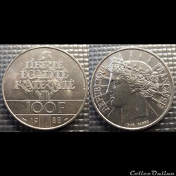 Og 100 francs Fraternité tête de la République 1988 31mm 15g