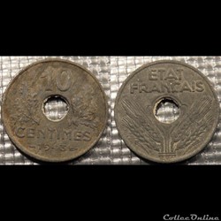 Df 10 centimes Etat Français 1943 21mm 2.5g