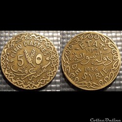 Syrie 5 Piastres Etat de Syrie 1936