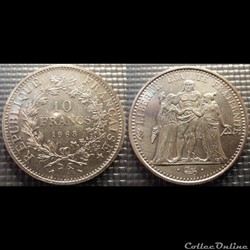 Lf 10 francs Hercule 1968 37mm 25g
