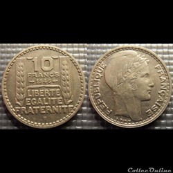 Lb 10 francs Turin grosse tête rameaux longs 1946 B 26mm 7g