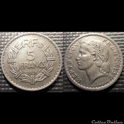 Ke 5 francs Lavrillier 1948 31mm 3.5g