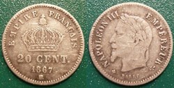 N-Napoleon III Empereur 20 centimes lauré 1867 BB