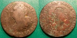 A-Constitution 2 Sols type FRANCOIS 1792 R cuivre