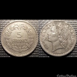 Ke 5 francs Lavrillier 1947 31mm 3.5g