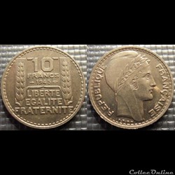Lb 10 francs Turin grosse tête rameaux longs 1945 26mm 7g