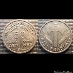 Gd 50 centimes Bazor 1944 B 18mm 0.7g faible 0.8g fort
