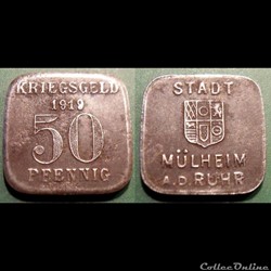 q- MN etr Germany Mülheim 50 Pfennig 1919