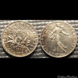 Ga 50 centimes Semeuse 1919 18mm 2.5g