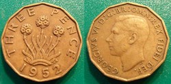 3 Pence 1952 Fleur de poireau