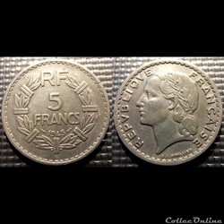 Ke 5 francs Lavrillier 1945 B 31mm 3.5g
