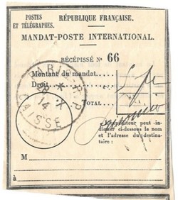 République Française - Postes et Télégraphes Mandat-Poste International