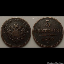 Italie Lombardy Venetia 5 centesimi 1852V