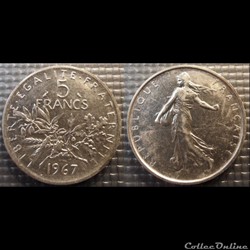 Kf 5 francs Semeuse 1967 29mm 12g