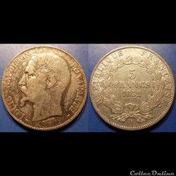 N-Louis Napoléon Bonaparte 5 Francs 1852 A
