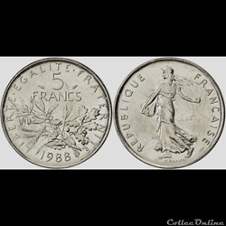 Kg 5 francs Semeuse 1988 29mm 10g