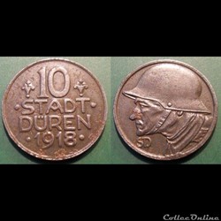 q- MN etr Germany Dûren 10 Pfennig 1918