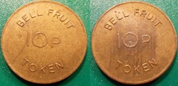 e- J etr Grande Bretagne BELL FRUIT 10 P Token (lettres plus petites)
