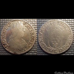 H32 Louis XIV demi écu à la mèche longue 1654 L Bayonne