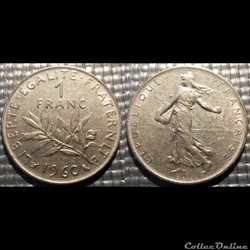 Hg 1 franc semeuse 1960 24mm 6g