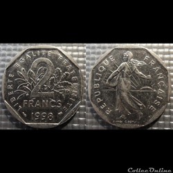 Jg 2 francs semeuse 1998 26.5mm 7.5g