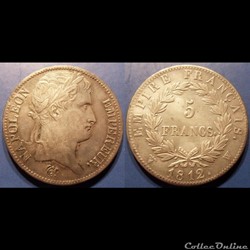 D-Napoléon I 5 Francs 1812 W Premier Empire revers Empire