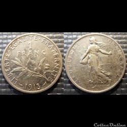 Ha 1 franc Semeuse 1913 23mm 5g