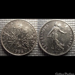 Kg 5 francs Semeuse 1994 29mm 10g