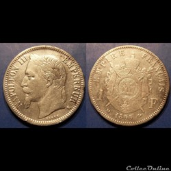 N-Napoleon III Empereur 1 Franc lauré 1866 K
