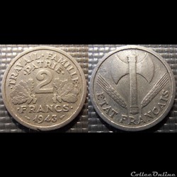 Jd 2 francs Bazor 1943 B 27mm 2.2g