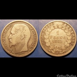 N-Napoleon III Empereur 1 Franc non lauré 1852 A
