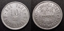 p- MN Ruffec 10 centimes 1922 - Epicerie Bagouet Elie:10.2