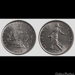 Kg 5 francs Semeuse 1984 29mm 10g