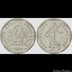 Jg 2 francs semeuse 1984 26.5mm 7.5g